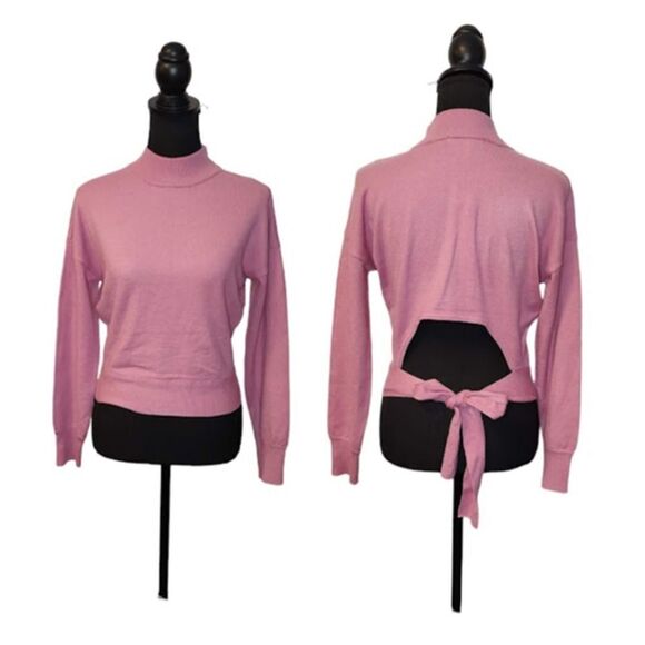 BCBGeneration Pink Rose Open Back Tie Mock Neck Sweater Small - Picture 1 of 7